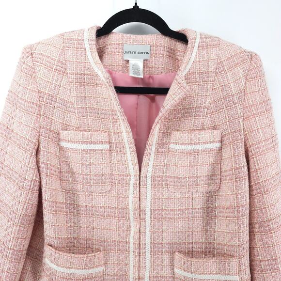 Jaclyn Smith 6 Vintage 90s Twee Quiet Luxury Coquette Tweed Fringe Short Blazer - Picture 2 of 16